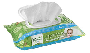 Free and Clear Baby Wipes in resealable box produced by Seventh Generation