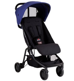 Nano by Mountain Buggy in black with blue sun shade