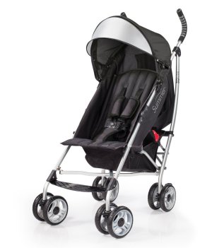 3D lite by Summer Infant in black with padded harness and aluminium frame